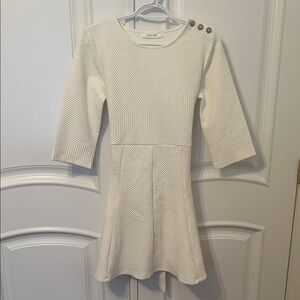 Promod White Textured Fit and Flare Dress with Tie Belt